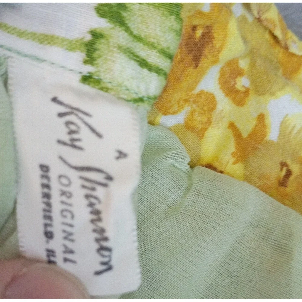 Vintage‎ Hostess Apron Half Waist Flowers Floral Yellow Sheer W/Pockets Cottage